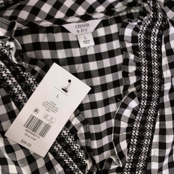 NWT CROWN & IVY BLACK & WHITE GINGHAM TIERED DRESS - SIZE L - Picture 5 of 7
